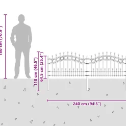 vidaXL Vallas De Jardín-Valla de jardín Kampen con punta de lanza negra, 240x75 cm, acero