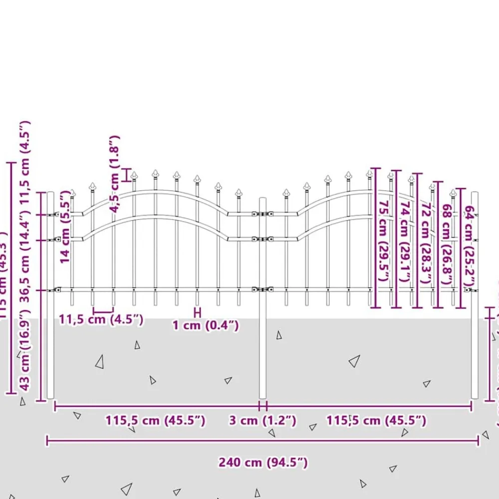 vidaXL Vallas De Jardín-Valla de jardín Woerden con punta de lanza negra, 240x75 cm, acero