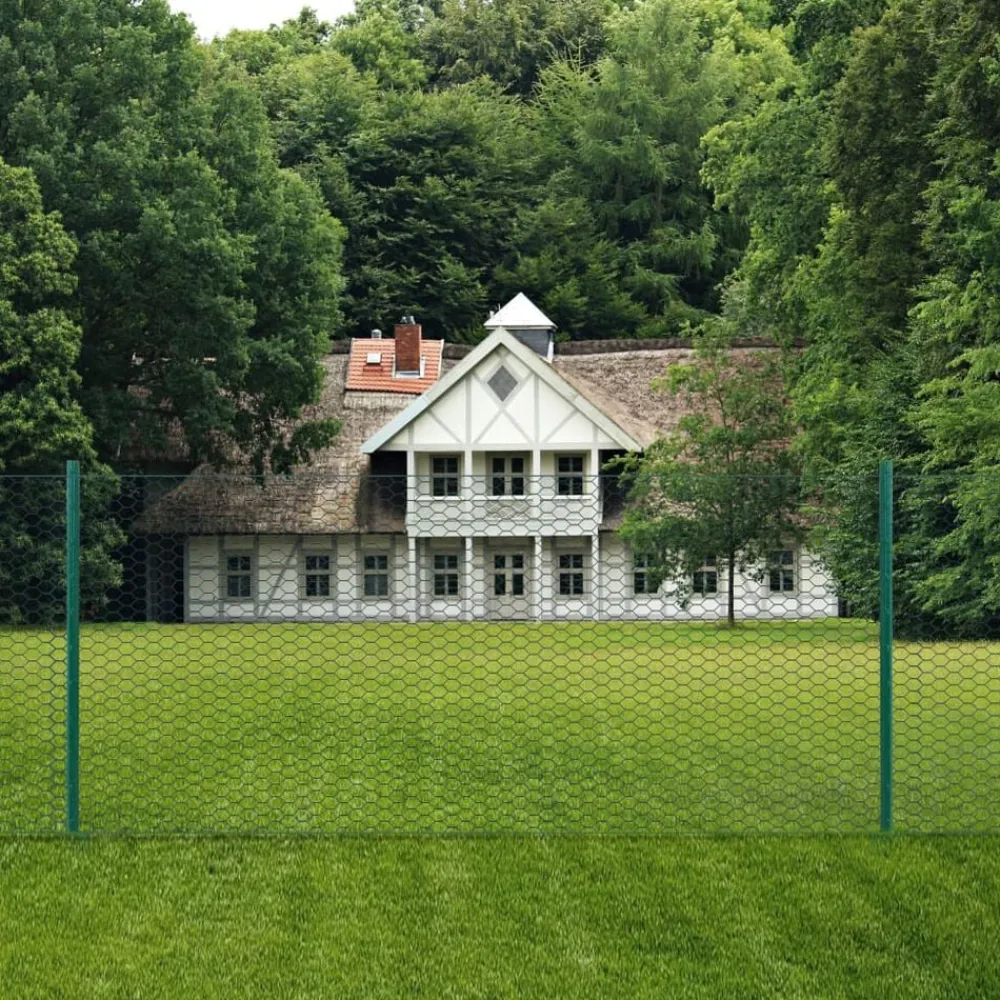 vidaXL Vallas De Jardín-Valla de malla alambre con postes acero 25x0,5 m verde