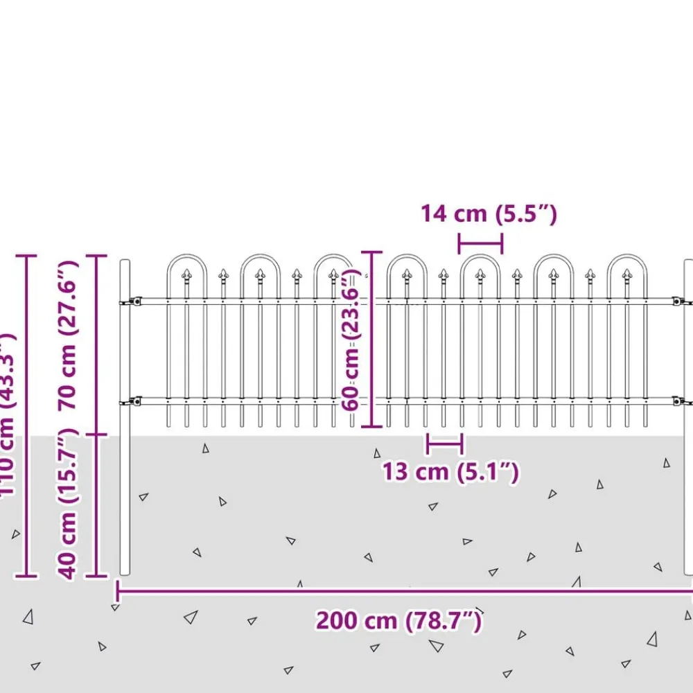vidaXL Valla en Arco de Púas Dronten Negro 200 x 130 cm New