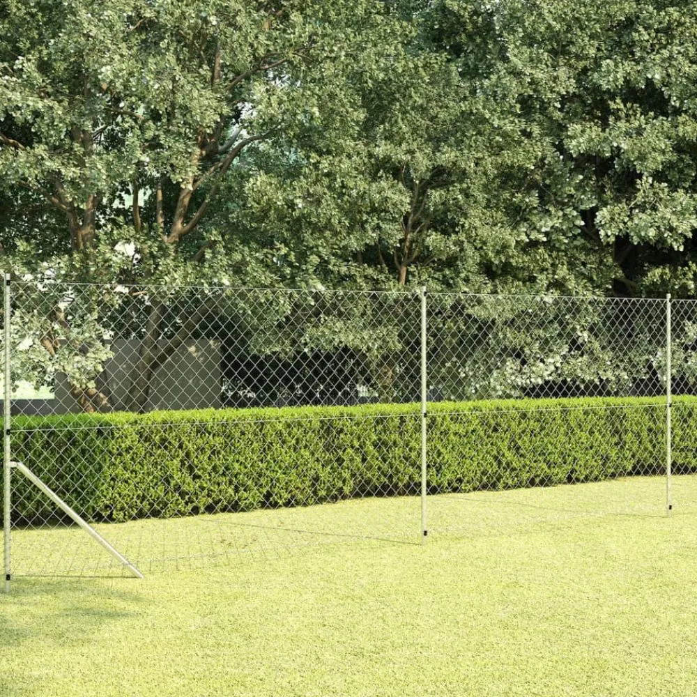 vidaXL Vallas De Jardín-Valla tela metálica y postes acero galvanizado plata 15x1,5 m