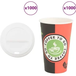 vidaXL Restauración-Vasos de café de papel con tapa 1000 uds 16oz 400ml