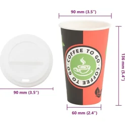 vidaXL Restauración-Vasos de café de papel con tapa 1000 uds 16oz 400ml