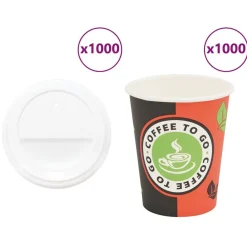vidaXL Vasos de café de papel con tapa 1000 uds 8oz 240ml Discount