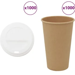 vidaXL Vasos de café de papel con tapa 1000 uds 16oz 400ml New