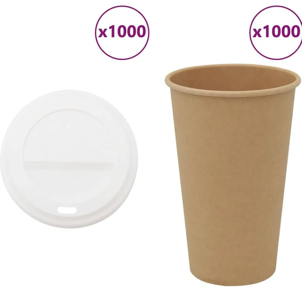 vidaXL Vasos de café de papel con tapa 1000 uds 16oz 400ml New