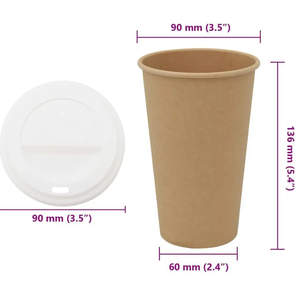 vidaXL Vasos de café de papel con tapa 1000 uds 16oz 400ml New