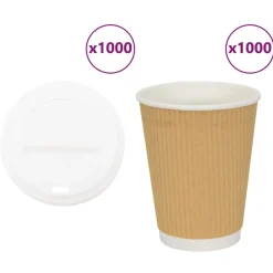 vidaXL Restauración-Vasos de café de papel con tapa 1000 uds 12oz 300ml