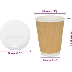 vidaXL Restauración-Vasos de café de papel con tapa 1000 uds 12oz 300ml