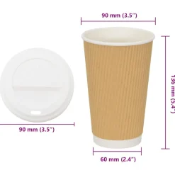 vidaXL Restauración-Vasos de café de papel con tapa 1000 uds 16oz 400ml