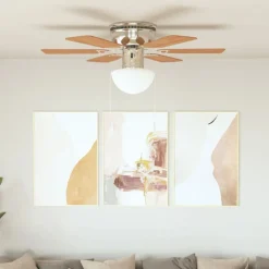 vidaXL Ventilador de techo adornado con lámpara 82 cm marrón claro Marr&oacute;n claro Outlet