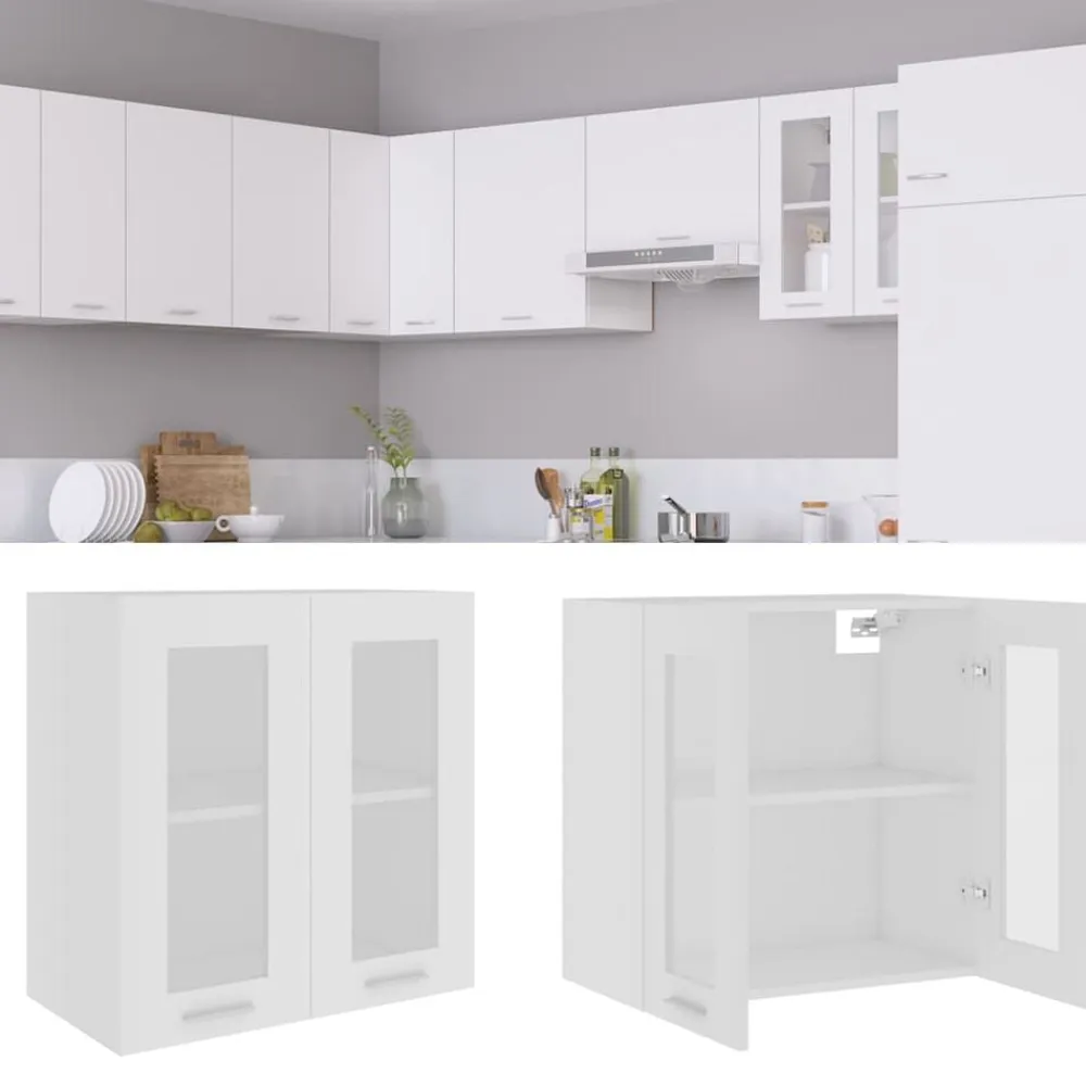 vidaXL Armarios Y Almacenamiento-Vitrina colgante de madera de ingeniería "Lyon" blanca 60x31x60 cm