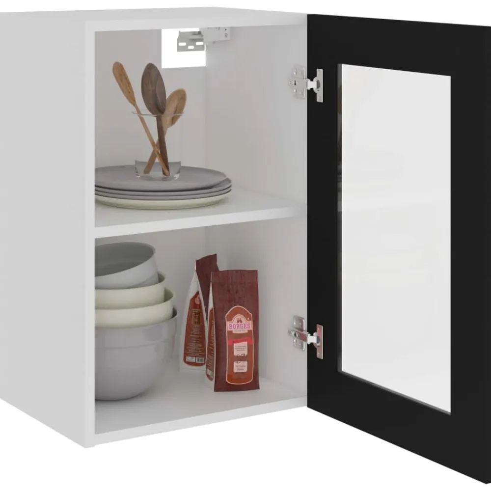 vidaXL Vitrina colgante de madera maciza "Lyon", color , 40 x 31 x 60 cm Negro New