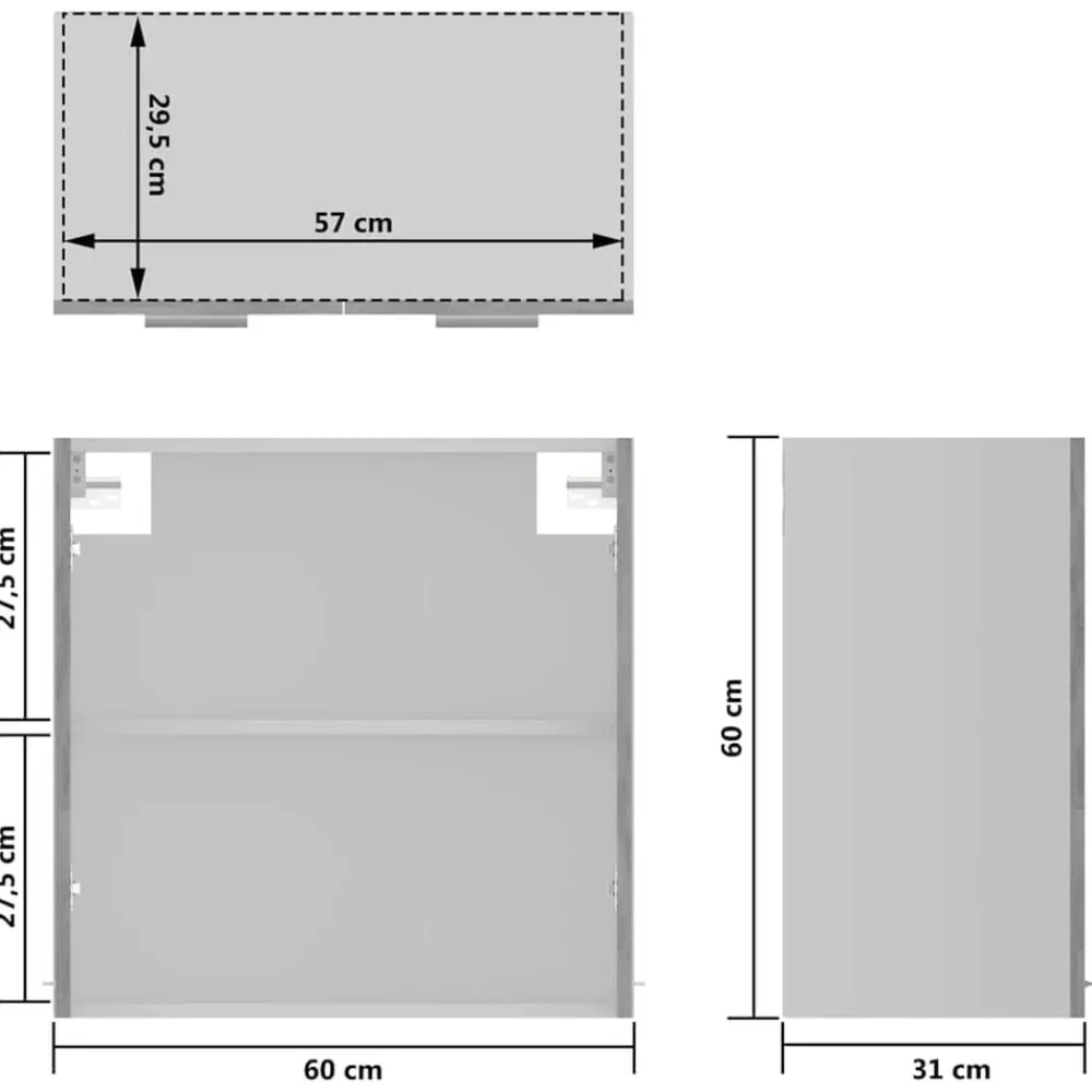 vidaXL Vitrina colgante "Lyon" de, gris hormigón, 60x31x60 cm, madera de ingeniería Gris hormigón Online