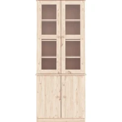 vidaXL Vitrina de cristal ALTA madera maciza de pino 77x35x186,5 cm Natural Online