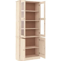 vidaXL Vitrina de cristal ALTA madera maciza de pino 77x35x186,5 cm Natural Online