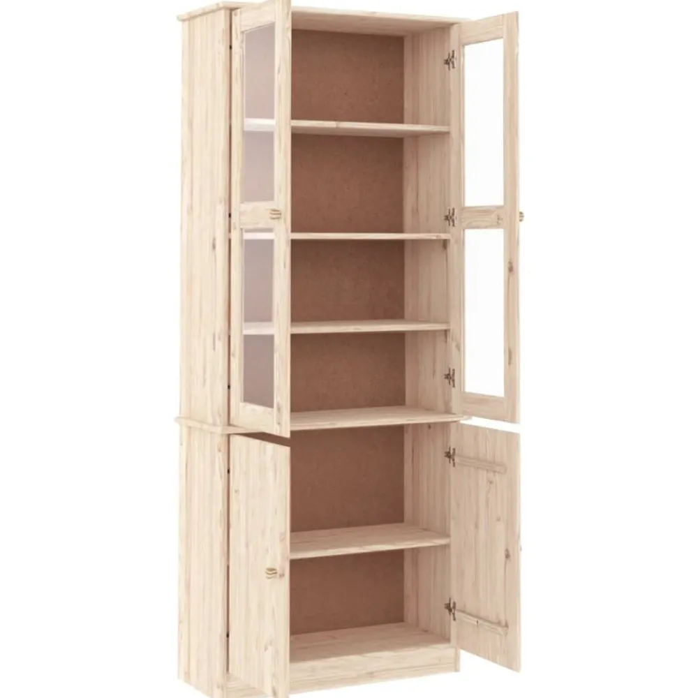 vidaXL Vitrina de cristal ALTA madera maciza de pino 77x35x186,5 cm Natural Online
