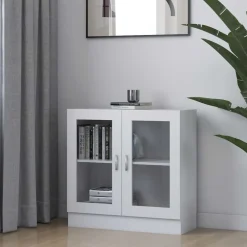 vidaXL Vitrina de madera contrachapada 82,5x30,5x80 cm Blanco
