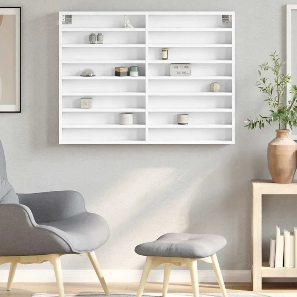 vidaXL Estanterías-Vitrina de madera ingeniería blanca 100x8,5x75 cm