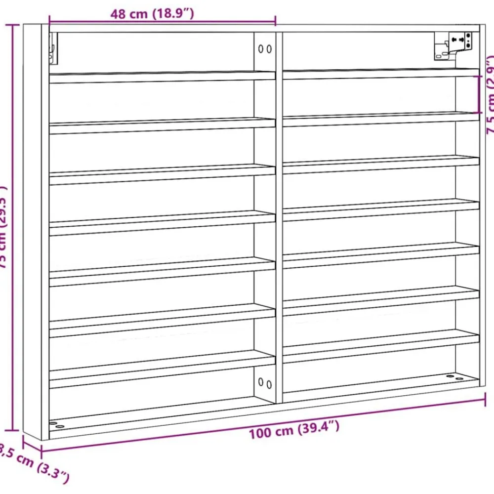 vidaXL Estanterías-Vitrina de madera ingeniería blanca 100x8,5x75 cm