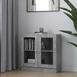 vidaXL Vitrina de madera contrachapada gris hormigón 82,5x30,5x80 cm Gris hormig&oacute;n Online