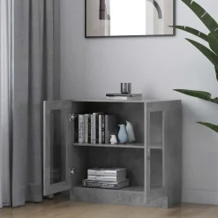 vidaXL Vitrina de madera contrachapada gris hormigón 82,5x30,5x80 cm Gris hormig&oacute;n Online