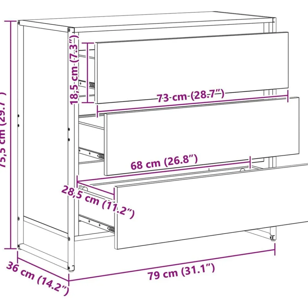 vidaXL Vitrina Roble Artesanal 79 x 36 x 75.5 cm Madera contrachapada Roble artisan Discount