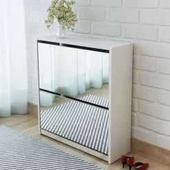 vidaXL Zapatero 2 niveles y espejo 63x17x67 cm Blanco Clearance