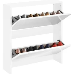 vidaXL Zapatero 2 niveles y espejo 63x17x67 cm Blanco Clearance