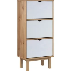 vidaXL Productos Del Hogar-Zapatero con 3 cajones OTTA madera maciza pino marrón blanco