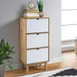 vidaXL Productos Del Hogar-Zapatero con 3 cajones OTTA madera maciza pino marrón blanco