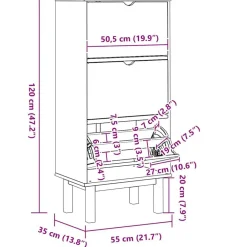 vidaXL Productos Del Hogar-Zapatero con 3 cajones OTTA madera maciza pino marrón blanco