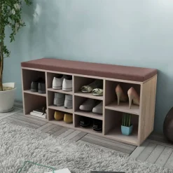 vidaXL Bancos-Zapatero con 10 compartimentos color roble