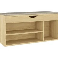 vidaXL Zapatero con cojín madera ingeniería sonoma 104x30x49 cm Roble Sonoma Discount