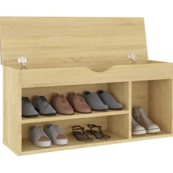 vidaXL Zapatero con cojín madera ingeniería sonoma 104x30x49 cm Roble Sonoma Discount