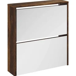 vidaXL Zapatero con espejo 2 niveles 63x17x67 cm Roble ahumado New