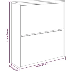 vidaXL Zapatero con espejo 2 niveles 63x17x67 cm Roble ahumado New