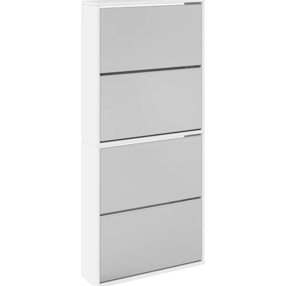 vidaXL Productos Del Hogar-Zapatero con espejo 4 niveles blanco brillo 63x17x134 cm