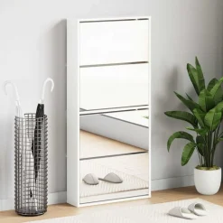 vidaXL Productos Del Hogar-Zapatero con espejo 4 niveles blanco brillo 63x17x134 cm