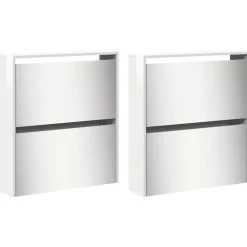 vidaXL Productos Del Hogar-Zapatero con espejo 4 niveles blanco brillo 63x17x134 cm