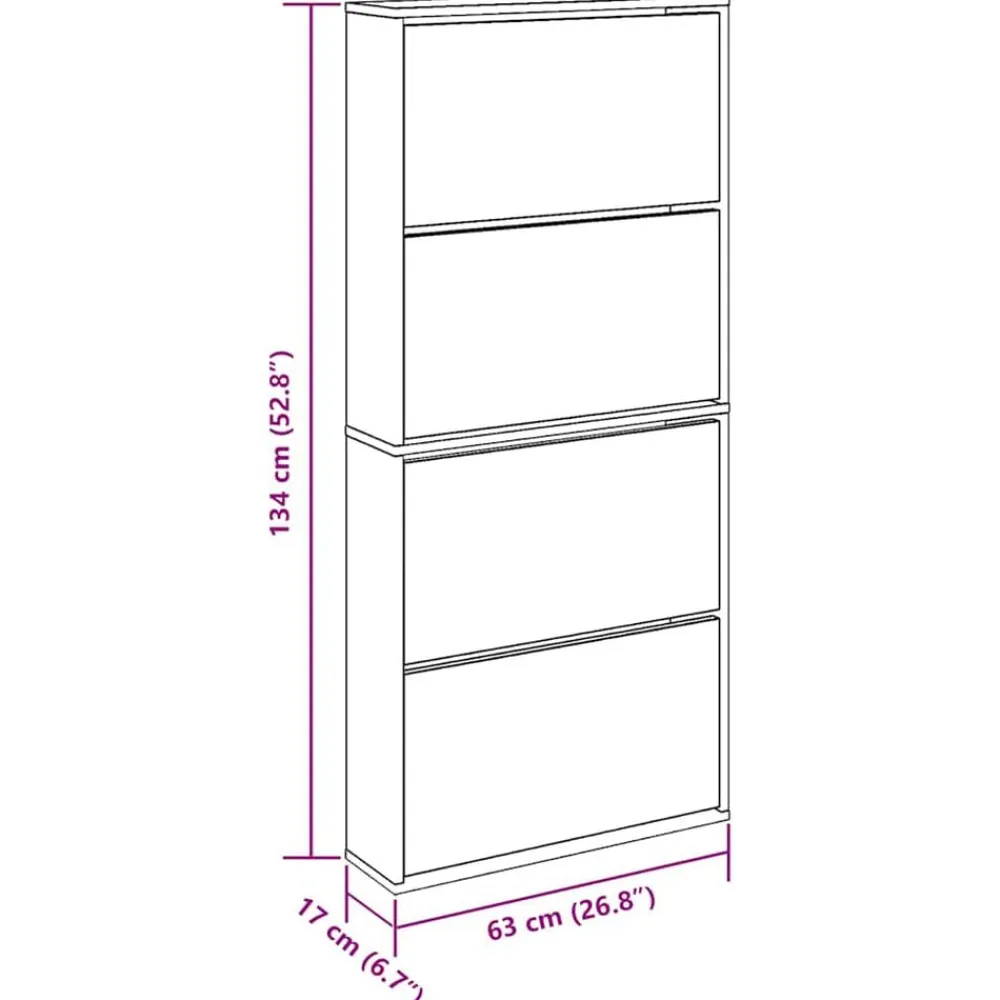 vidaXL Productos Del Hogar-Zapatero con espejo 4 niveles blanco brillo 63x17x134 cm