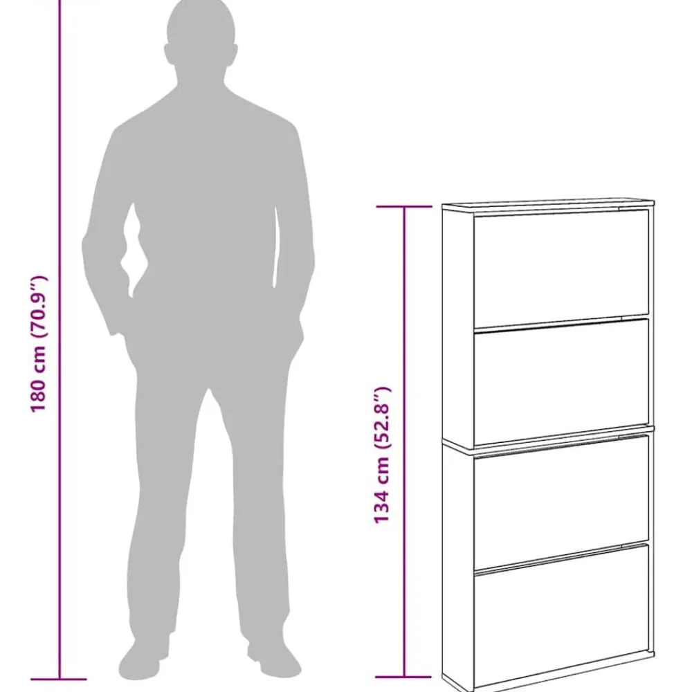 vidaXL Productos Del Hogar-Zapatero con espejo 4 niveles blanco brillo 63x17x134 cm