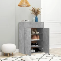 vidaXL Zapatero de contrachapada gris hormigón 60x35x84 cm Gris hormigón Best