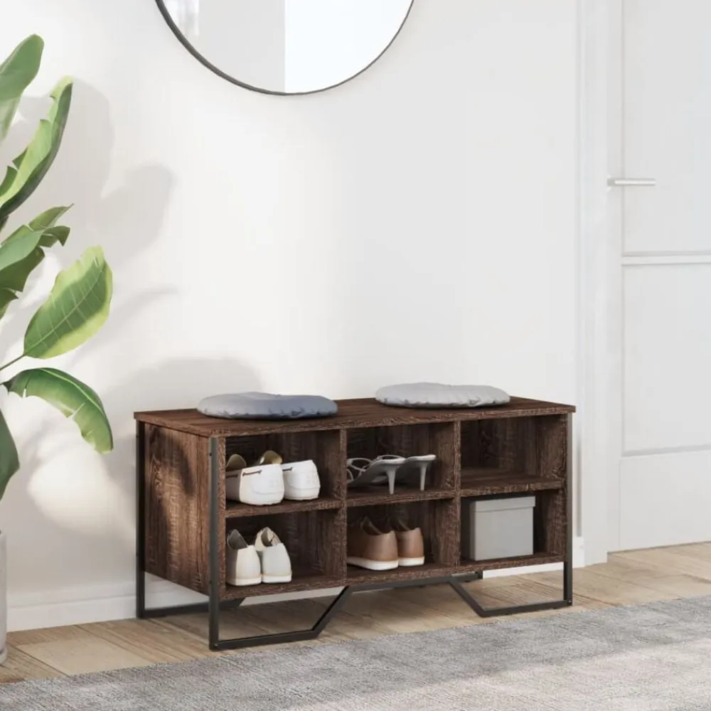 vidaXL Zapatero de madera de ingeniería marrón roble 90x38x45,5 cm Marrón roble Outlet