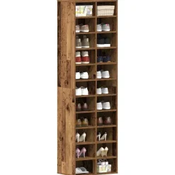 vidaXL Zapatero de madera ingeniería 54x34x183cm Madera antigua New