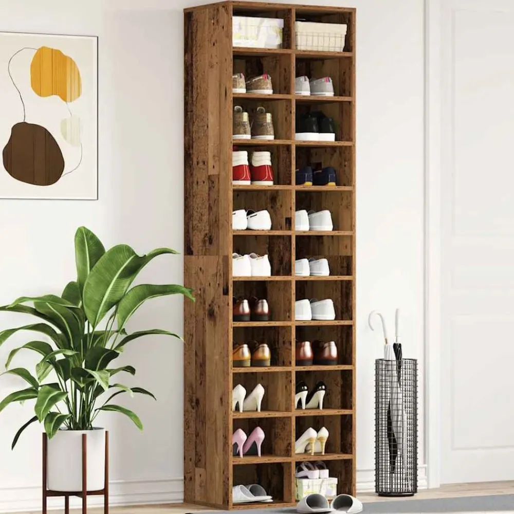 vidaXL Zapatero de madera ingeniería 54x34x183cm Madera antigua New