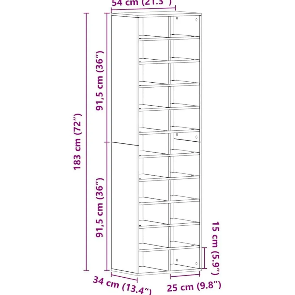 vidaXL Zapatero de madera ingeniería 54x34x183cm Madera antigua New