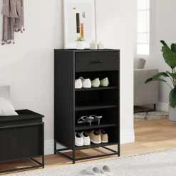 vidaXL Zapatero de madera de ingeniería 48x38x97,5 cm Negro Clearance