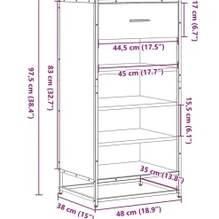 vidaXL Zapatero de madera de ingeniería 48x38x97,5 cm Negro Clearance