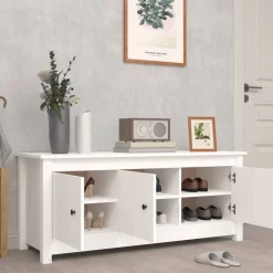 vidaXL Zapatero de madera maciza de pino 110x38x45,5 cm Blanco Sale